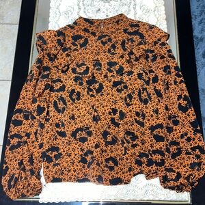 Topshop brown and black ruffled long-sleeve blouse